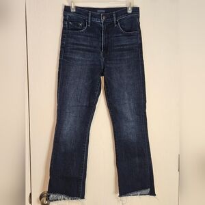 MOTHER Dark Blue Frayed Hem Jeans
